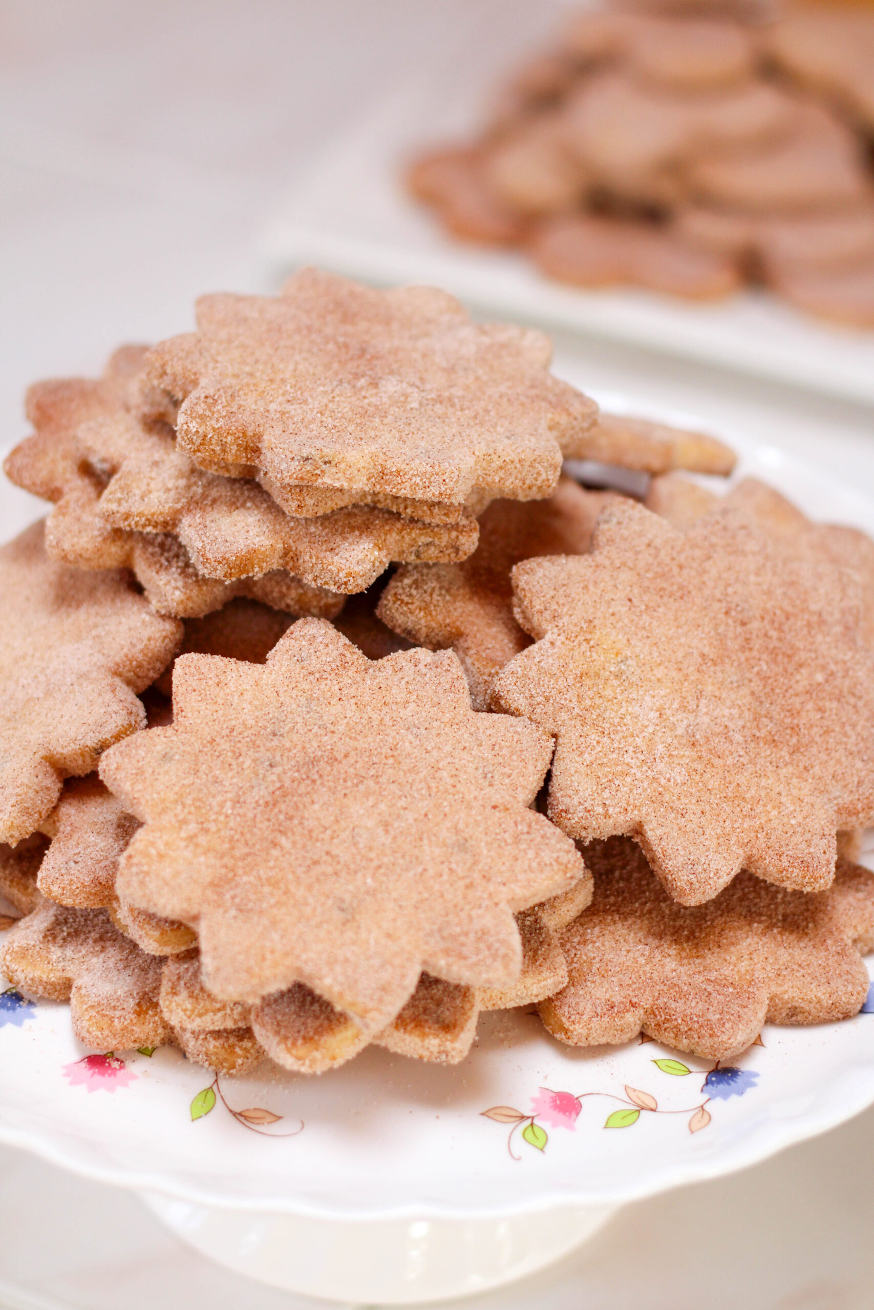 Bizcochito cookies on a white plate.